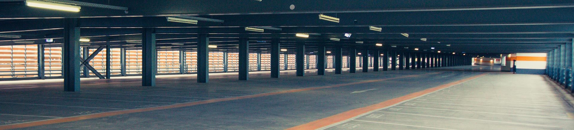 empty parking garage after pressure washing